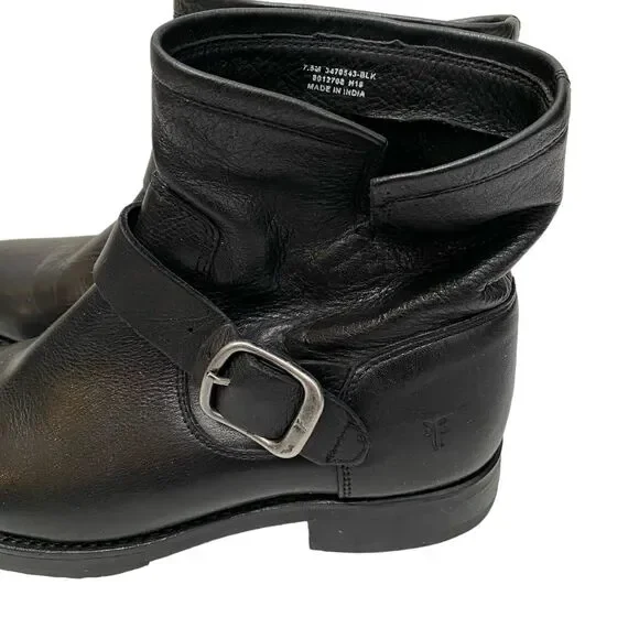 FRYE Veronica Black Leather Short Moto Bootie Buckled Strap Size 7.5 - Picture 9 of 12